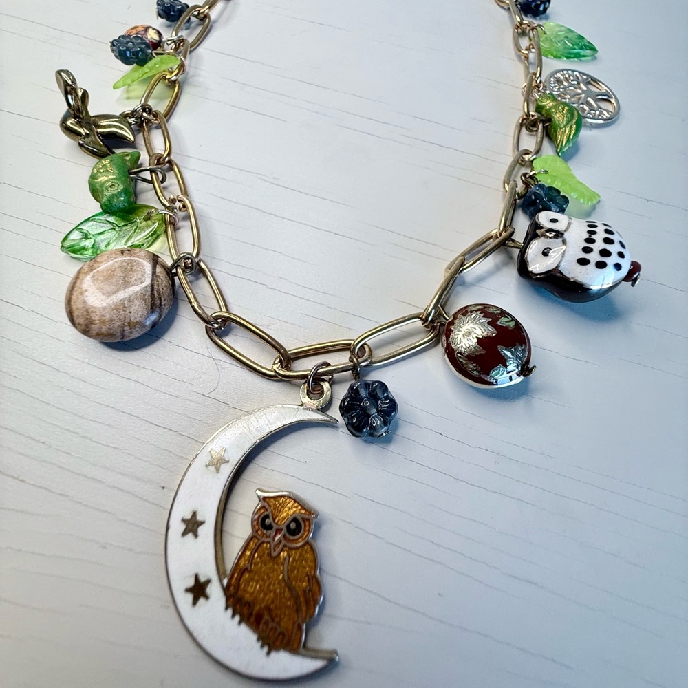 Owl charm necklace with cloisonné #60